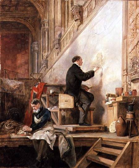 Daniel Maclise (1806-70) painting his mural 'The Death of Nelson' in the House of Lords from John Ballantyne