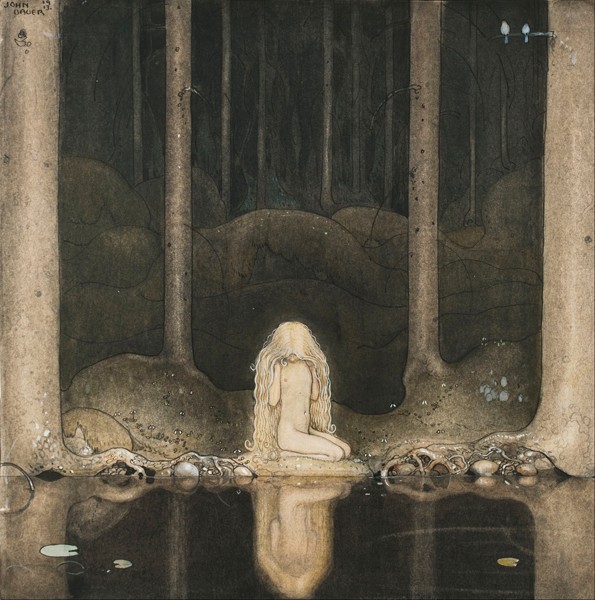 Princess Tuvstarr is still sitting there wistfully looking into the water from John Bauer