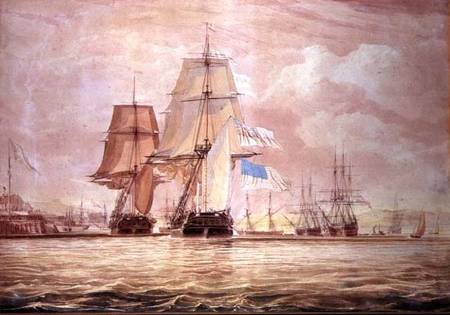 HMS 'Shannon' leading the 'Chesapeake' into Halifax Harbour from John Christian Schetky