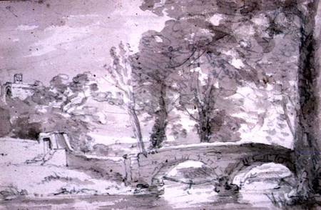 Bridge with Trees and Buildings, at Haddon from John Constable