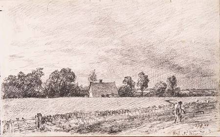 Cottages and road, East Bergholt, pencil from John Constable