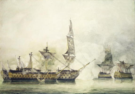 H.M.S. Victory at the Battle of Trafalgar, 1805, (w/c) from John Constable