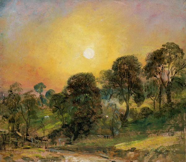 Trees on Hampstead Heath at Sunset (oil on paper) from John Constable
