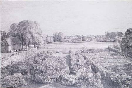View of East Bergholt over the kitchen garden of Golding, Constable's house from John Constable