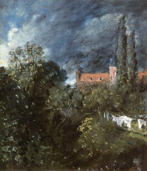 View in a garden with a red house beyond from John Constable
