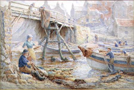 Mending the Nets, Staithes from John H. Parkyn
