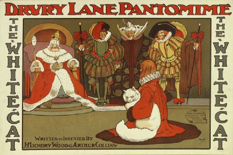 The White Cat by J. Hickory Wood and Arthur Collins, Drury Lane pantomime poster (colour litho) from John Hassall
