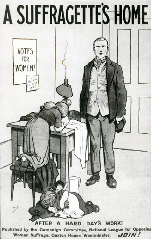 A Suffragettes Home, After a Hard days work!, c.1917 (litho) from John Hassall