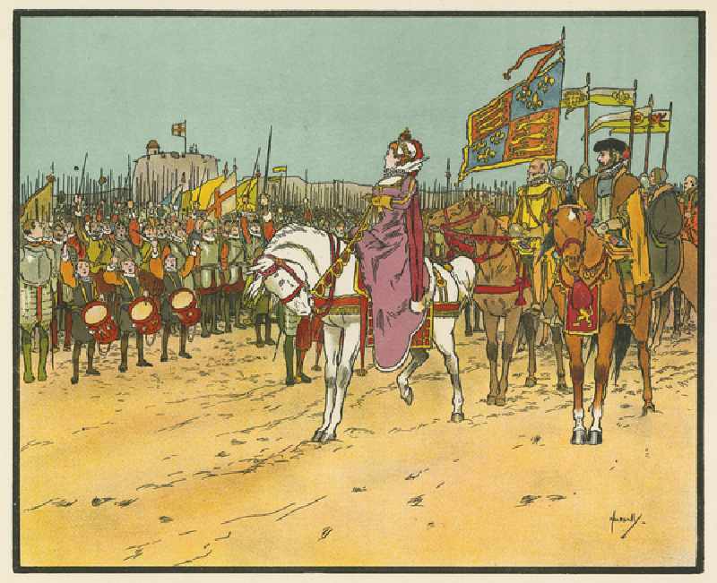Elizabeth I reviews the troops at Tilbury (colour litho) from John Hassall