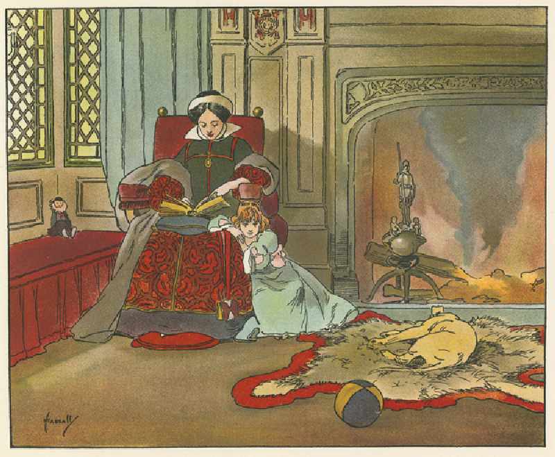 Childhood of Elizabeth I (colour litho) from John Hassall