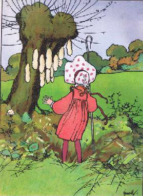 She finds their tails (Little Bo Peep), from Blackies Popular Nursery Rhymes published by Blackie an