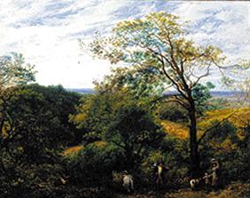 Woodland landscape with brushwood collectors