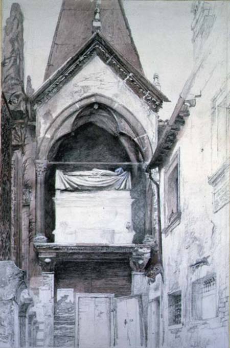 The Tomb of Cangrande I (d.1329), Santa Maria Antica, Verona cil & w/c on from John Ruskin