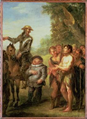 Don Quixote frees the galley slaves, from Cervantes' 'Don Quixote'
