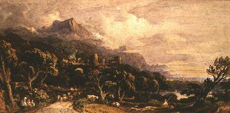 Landscape with castle and mountain from John Varley