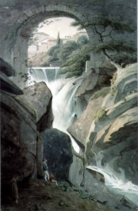 The Falls of Tivoli with three figures in the foreground from John Warwick Smith