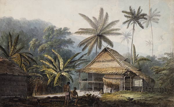 Hütte und Palmen auf der Insel Krakatoa. from John Webber