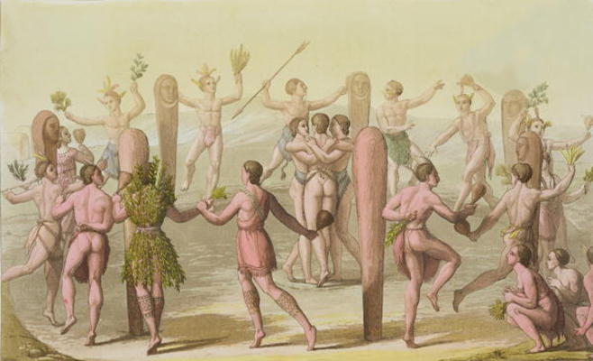 Indigenous Natives Doing a Ceremonial Dance (engraving) from John White