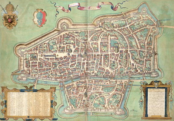 Map of Augsburg, from 'Civitates Orbis Terrarum' by Georg Braun (1541-1622) and Frans Hogenberg (153 from Joris Hoefnagel