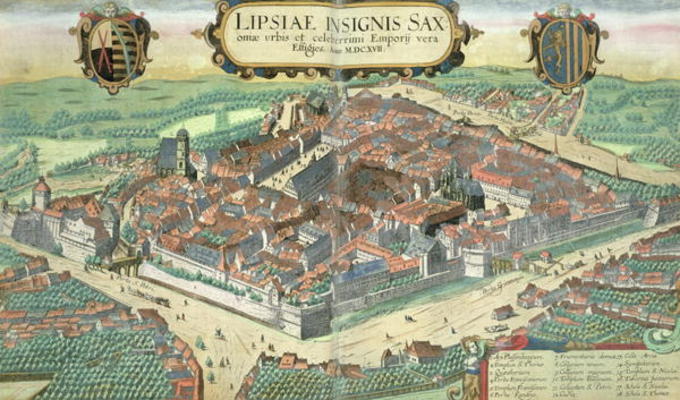 Map of Leipzig, from 'Civitates Orbis Terrarum' by Georg Braun (1541-1622) and Frans Hogenberg (1535 from Joris Hoefnagel