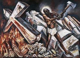 Christ destroys his cross, 1943, by Jose Clemente Orozco (1883-1949), painting, 94x130 cm. Mexico, 2