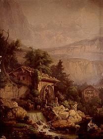 Alpine country shaft with water-mill wall painting from Josef Navratil