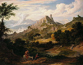 Countryside at Olevano with a mounted monk. from Joseph Anton Koch