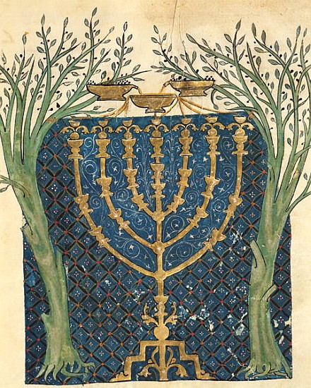 Illumination of a menorah, from the Jewish Cervera Bible from Joseph Asarfati