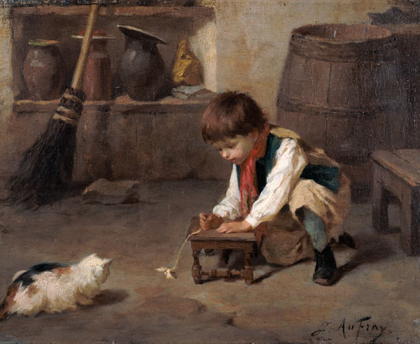 Playing with the Kitten (panel) from Joseph-Athanase Aufray