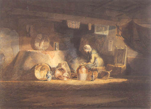 Interior view of a hut from William Turner