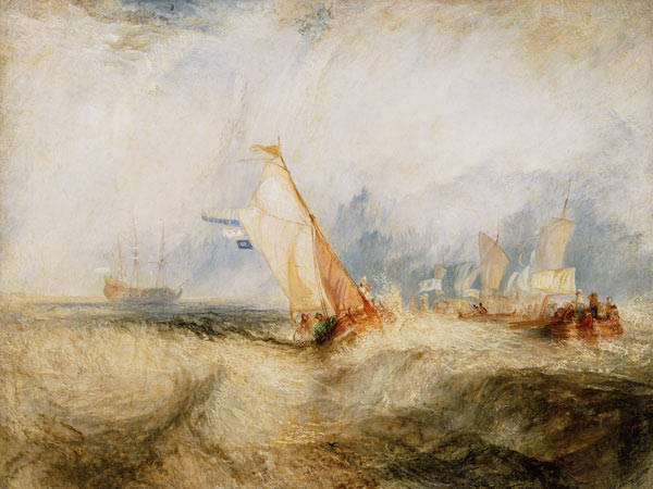 Van Tromp going about to please his masters-ships at sea getting a good wetting, from Vide Lives of from William Turner