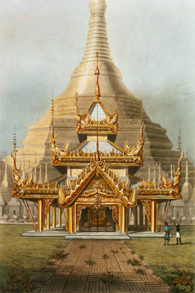 The Gold Temple of the Principal Idol Guadma at Rangoon plate 7 from 'Rangoon Views', engraved by Ge from Joseph Moore
