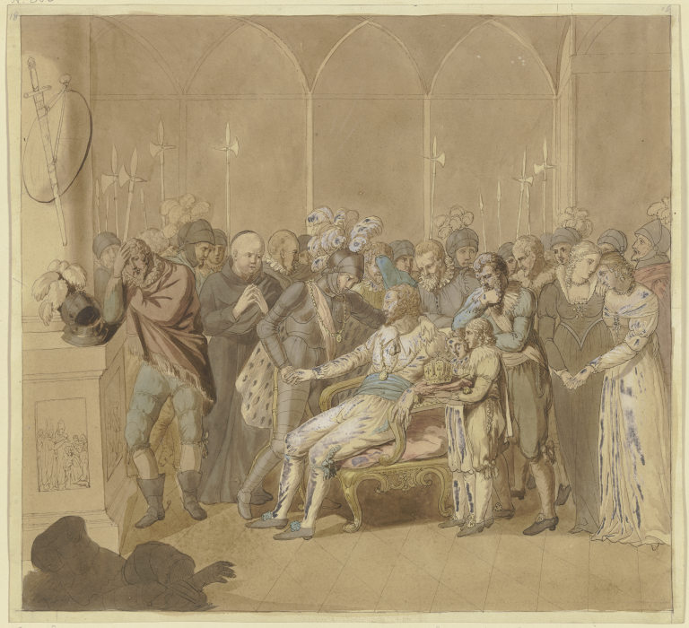 König Günther versöhnt sich 1349 auf dem Sterbebette mit seinem Gegenkönig Karl IV. from Joseph Nicolaus Peroux