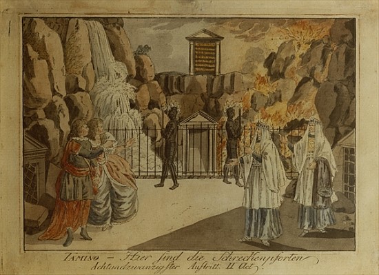 Scene from ''The Magic Flute'' Mozart, 1795 (hand coloured copper engraving) from Joseph Schaffer