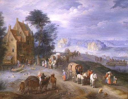 Landscape with peasants, carts and a ferry from Joseph van Bredael