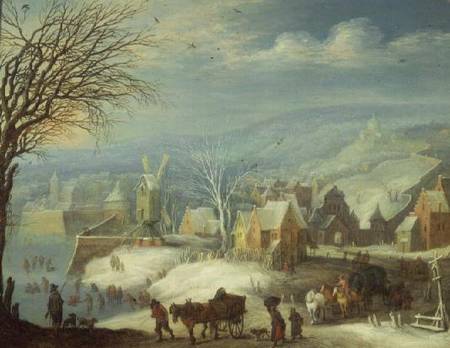Winter landscape with numerous figures (panel) from Joseph van Bredael