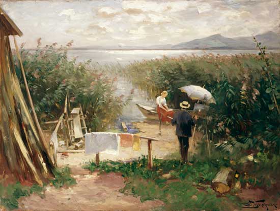 Painter on the Chiemsee shore from Joseph Wopfner