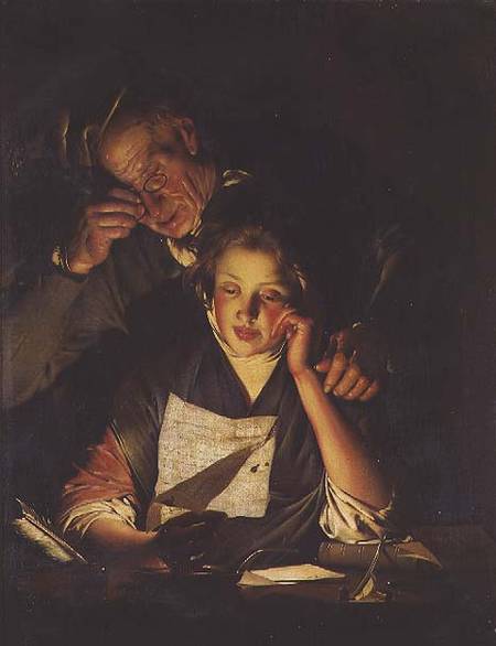 A Girl reading a Letter, with an Old Man reading over her shoulder from Joseph Wright of Derby