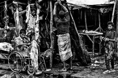 Meat stall in a market in Bangladesh.