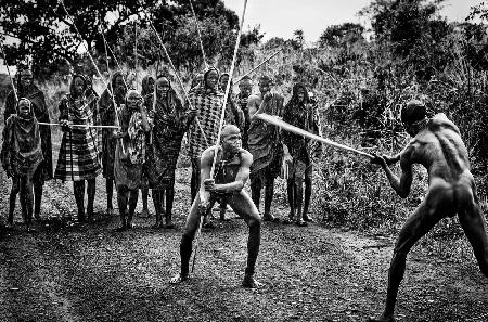 Rehearsing for the donga fight - Ethiopia