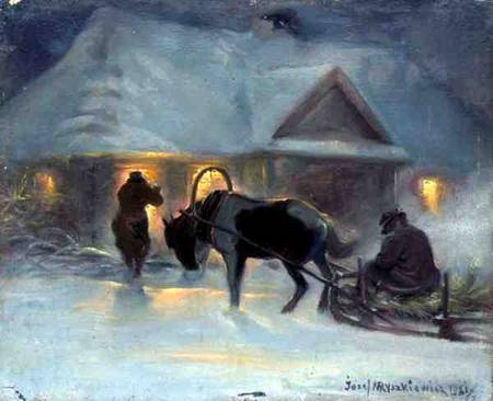 Winter Evening In Front of a Country House, 1921 from Jozef Ryszkiewicz