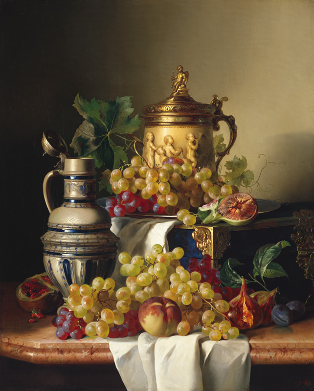 Quiet life with grapes and jugs from József Borsos
