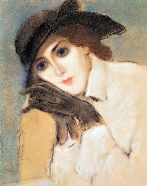 Woman in Black Gloves (Portrait of Zorka Banyai) (pastel) from József Rippl-Rónai