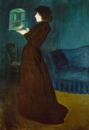 Lady with bird cage from József Rippl-Rónai