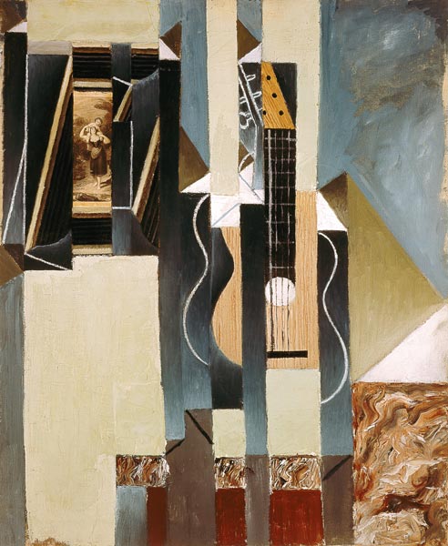 Quiet life with guitar and photo stuck on. from Juan Gris