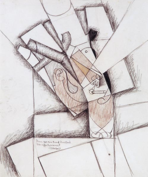The Smoker, 1912 (charcoal & red chalk on paper) from Juan Gris