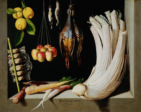 Still life with dead birds, fruit and vegetables from Juan Sanchez Cotan