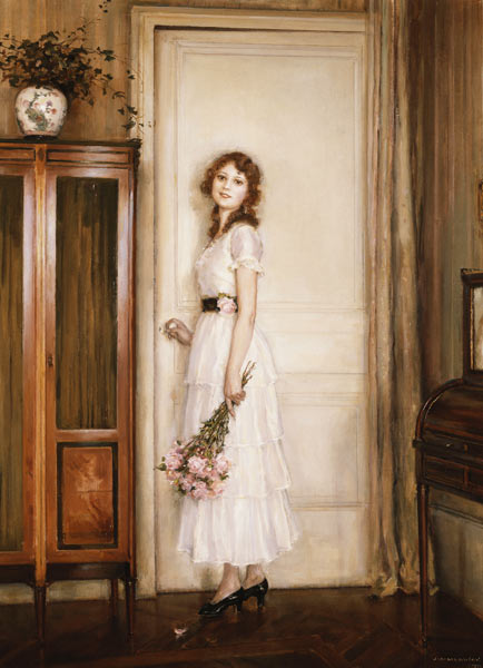 Junge Frau mit einem Rosenstrauß an einer Tür from Jules Alexis Muenier