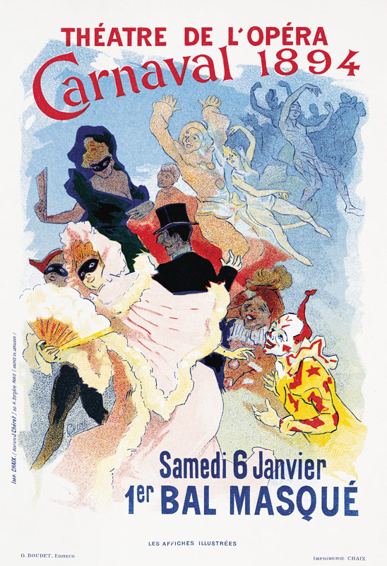 Poster advertising a masked ball and carnival, at the Theatre de l'Opera from Jules Chéret