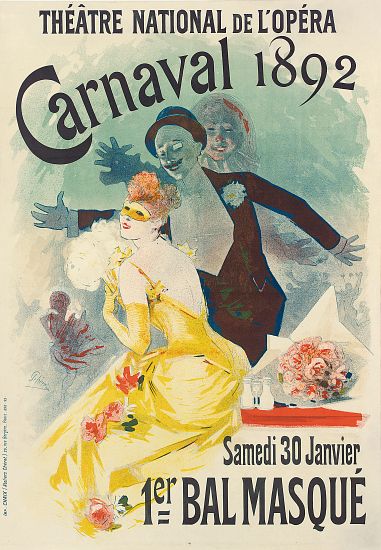 Advertisement for the 1st Carnaval masked ball at the Theatre National de l'Opera from Jules Chéret